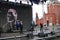 Actors read poem Eugene Onegin on stage on the Red Square in Moscow