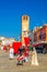 Actors take part in film shooting, mass scene movie making in street of historical town centre Chioggia