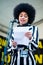 Actress & writer Isabel Adomakoh Young speaking at the Women`s March rally in Trafalgar Square, London, UK.