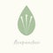 Acupuncture needle and green leaf. Alternative medicine logo, sign, icon. the acupuncture points as places to stimulate nerves,