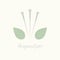 Acupuncture needle and green leaf. Alternative medicine logo, sign, icon. the acupuncture points as places to stimulate nerves,