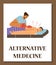 Acupuncture treatment, acupuncturist inserts needles in the back of patient, Alternative oriental medicine vector poster