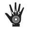 Acute hand pain black glyph icon. Sprain, injury. Isolated vector element. Outline pictogram for web page, mobile app