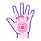 Acute hand pain color line icon. Sprain, injury. Isolated vector element. Outline pictogram for web page, mobile app, promo