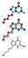 Acyclovir herpes drug molecule. Antiviral used in the treatment of cold sores, shingles and chickenpox