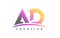 AD A D Letter Logo Design with Magenta Dots and Swoosh