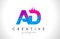 AD A D Letter Logo with Shattered Broken Blue Pink Texture Design Vector.