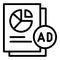 Ad and diagram in newspaper icon, outline style