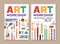 Ad flyers for art class, workshop. Promo poster designs for painting school. Advertisement banner templates for creative