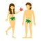 Adam and Eve characters. Naked female with leaf
