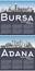 Adana and Bursa Turkey City Skyline with Color Buildings, Blue Sky and Copy Space