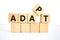 Adapt symbol. The concept word `adapt` on wooden cubes. Beautiful white table, white background. Business, adaptation and adapt