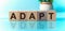 ADAPT word made with building blocks, change concept, blu background