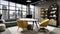 Adaptable Haven: Workspace and Relaxation Area with Multifunctional Furniture in Urban Gray, Beige, and Dynamic Yellow