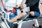 Adaptive Athlete Using Rowing Machine Closeup