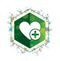 Add favorite heart icon floral plants pattern green hexagon button