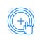 Add item vector line icon. Electronic ordering service finger presses on cross in circle.
