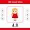 Add missed letters. Doll. Toy. Learning English words