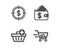 Add purchase, Wallet and Dollar target icons. Shopping cart sign. Shopping order, Affordability, Aim with usd. Vector