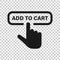 Add to cart shop icon in transparent style. Finger cursor vector illustration on isolated background. Click button business