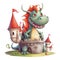 Add a touch of whimsy to your designs with funny dragon and castle clipart for sublimation watercolor, where playful characters