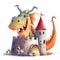 Add a touch of whimsy to your designs with funny dragon and castle clipart for sublimation watercolor, where playful characters