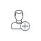 Add user, new friend, member and plus sign, thin line icon. Linear vector symbol