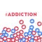 Addiction. Social media icons in abstract shape background with scattered thumbs up and hearts.