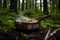 adding fresh herbs to risotto cooking on campfire