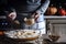 Adding grated crackers in the dough for pumpkin dump cake