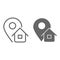 Address line and solid icon, logistics symbol, Map pointer with house vector sign on white background, home address