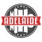Adelaide Australia Round Travel Stamp. Icon Skyline City Design. Seal Tourism.