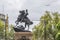 Adelaide`s South African or Boer War Memorial monument with an airliner in the background, Southern Australia