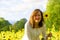 Adele amongst the sunflowers, in September.