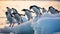 Adelie penguins jump into the ocean from an iceberg. Generative Ai