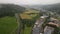 Adenau Germany, Race track aerial drone view in the Eifel on a cloudy day.