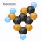 Adenine, A. Pyrimidine nucleobase molecule. 3D vector illustration on white background