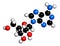 Adenosine Ado purine nucleoside molecule. Important component of ATP, ADP, cAMP and RNA. Also used as drug. 3D rendering. Atoms