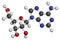 Adenosine (Ado) purine nucleoside molecule. Important component of ATP, ADP, cAMP and RNA. Also used as drug. Atoms are