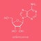 Adenosine Ado purine nucleoside molecule. Important component of ATP, ADP, cAMP and RNA. Also used as drug. Skeletal formula.
