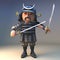 Adept Japanese samurai warrior wielding two katana blades, 3d illustration