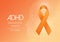 ADHD awareness month October web banner with orange ribbon and head silhouette on orange background