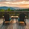 Adirondack chairs on wooden deck, inviting relaxation amidst travel