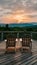 Adirondack chairs on wooden deck, inviting relaxation amidst travel