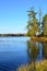 Adirondack fall lake vista under blue sky