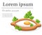 Adjarian khachapuri with herb freshly baked flat bread filled with cheese and raw egg flat flat illustration on white backg