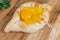 Adjarian khachapuri on the wooden cutting board close-up