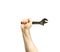 Adjustable black wrench in male hands on a white background.