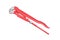 Adjustable red pipe wrench isolated on a white background, surface. Plumber`s working tool, equipment. Path saved