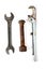 Adjustable spanner,wrench and rusty bolt with nut